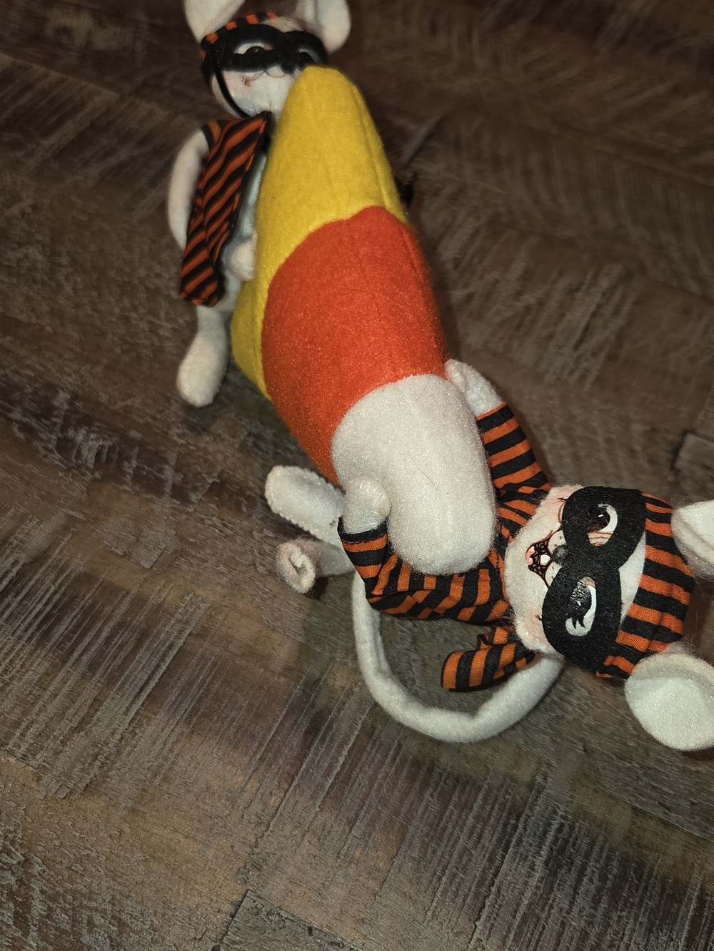 Annalee Candy Corn Cat Pair in Orange, Yellow & White with Striped Scarves